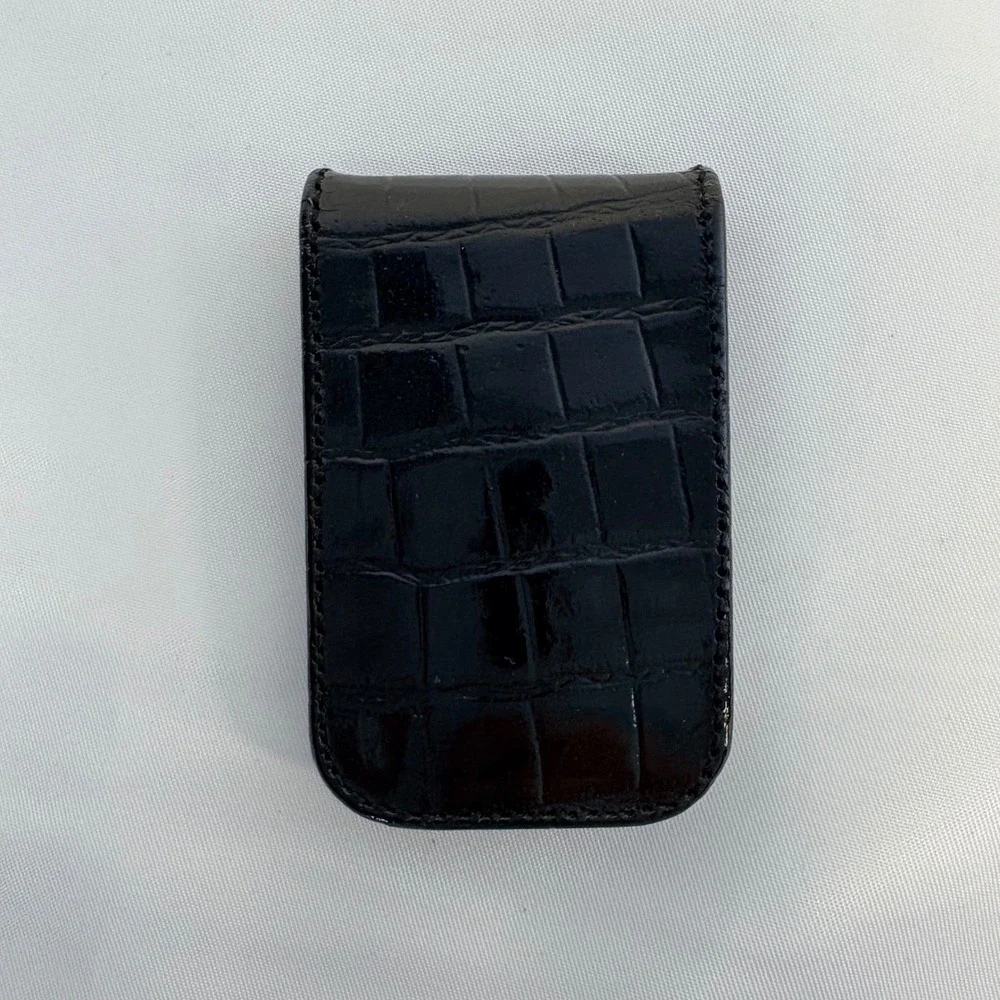 Black Crocodile Embossed Leather Magnetic Money Clip Slim Minimalist OLD MONEY